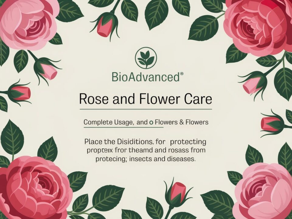 Label of BioAdvanced Rose and Flower Care showing complete usage directions for protecting roses and flowers from insects and diseases.