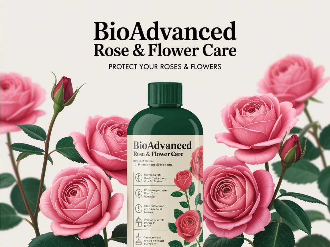 Product instructions on the BioAdvanced Rose and Flower Care label, outlining complete usage directions for mixing and applying the formula to roses and flowering plants