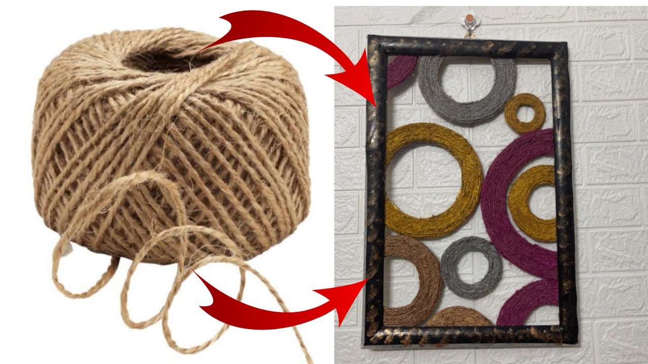 Creative DIY wall hanging featuring Faxco rope wrapped around wooden frames in a cozy living room setting.