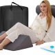 Woman sleeping peacefully on Kingfun bed wedge pillow set with elevated leg pillow supporting legs and back wedge under torso