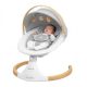 Jool Baby Nova Nature electric baby swing with newborn relaxing under removable canopy and natural beechwood toys