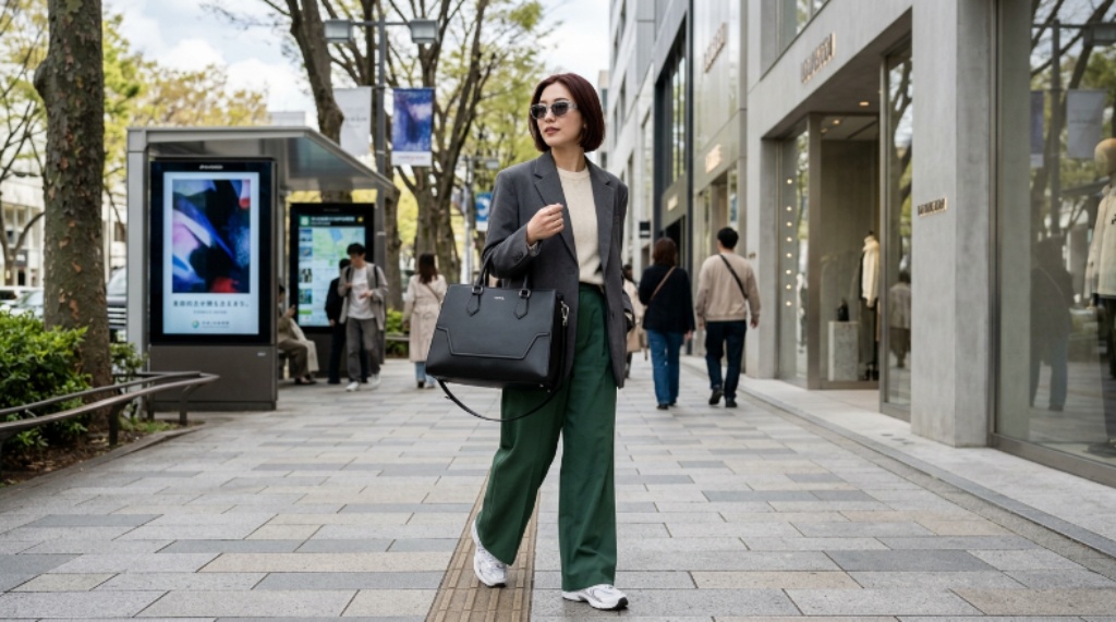 Fashion-forward woman carrying a structured designer tote bag from one of the trending handbag brands of 2026
