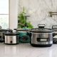 Affordable slow cooker preparing a hearty family meal on kitchen counter